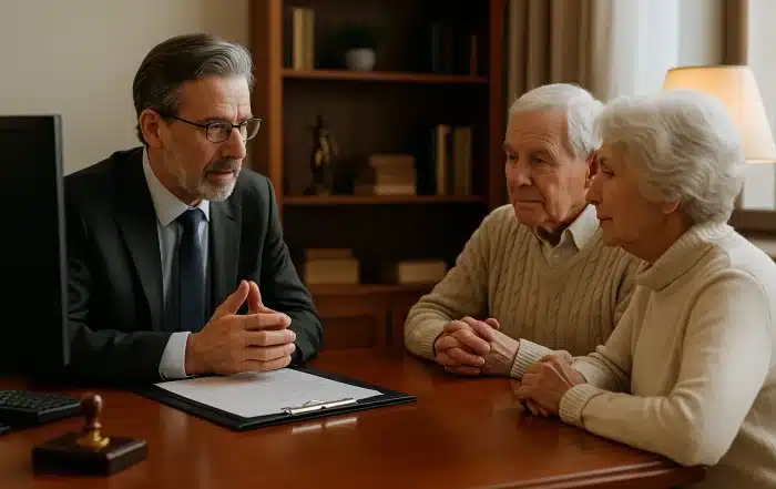 Planificación sucesoria para la discapacidad en Cataluña. Notario con padres.