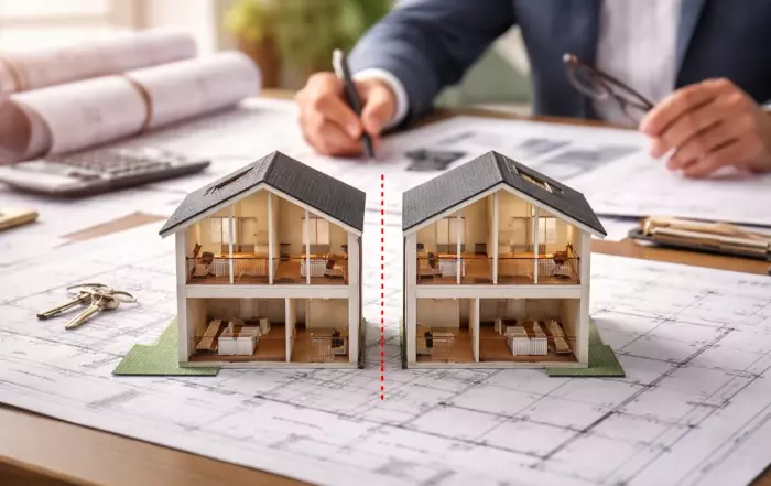 La segregación de una vivienda para formar dos independientes. Viviendas separadas.