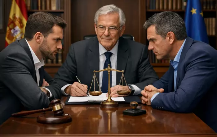 Sociedades 50/50: El Riesgo de la Parálisis y la Solución de la Conciliación Notarial. Socios de la empresa con el notario.